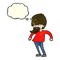 Obraz na płótnie Canvas cartoon bearded man shrugging shoulders with thought bubble