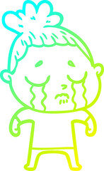 cold gradient line drawing cartoon crying woman