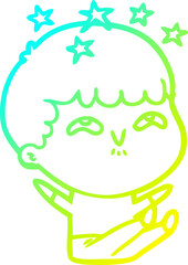 cold gradient line drawing cartoon amazed boy