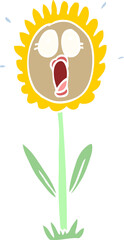 flat color illustration cartoon shocked sunflower