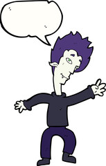 cartoon halloween vampire with speech bubble