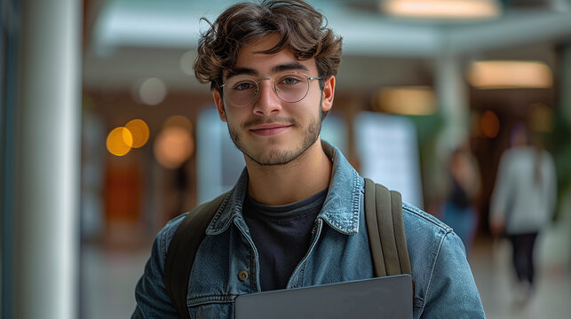portrait of smiling young college male student at outdoors college campus