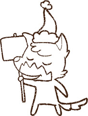 Festive Wolf Charcoal Drawing