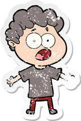distressed sticker of a cartoon man gasping in surprise