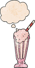 cartoon milkshake and thought bubble in grunge texture pattern style