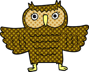 cartoon doodle owl with flapping wings
