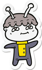 sticker of a friendly cartoon spaceman