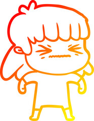 warm gradient line drawing cartoon woman