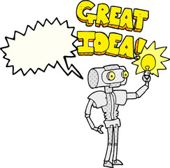 comic book speech bubble cartoon robot with great idea