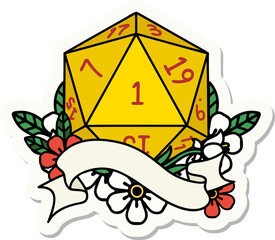 natural one d20 dice roll sticker