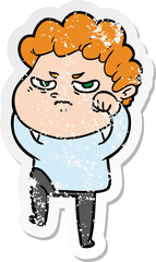 distressed sticker of a cartoon angry man