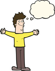 cartoon happy man with thought bubble