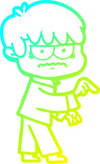 cold gradient line drawing annoyed cartoon boy
