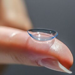 Fototapeta premium Close-Up of a Single Contact Lens Balanced on a Persons Finger