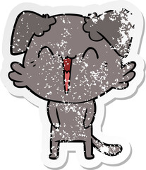 distressed sticker of a happy little dog cartoon