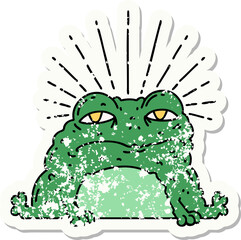 grunge sticker of tattoo style toad character