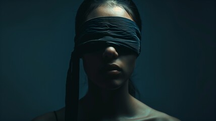 A person wearing a black blindfold, their features obscured, symbolizing the absence of sight.
