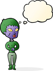 cartoon zombie girl with thought bubble