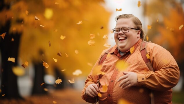 Down syndrome persona, resilience and positivity, radiant joy, genuine smile.