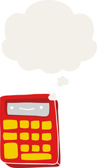cartoon calculator and thought bubble in retro style