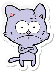 sticker of a cartoon nervous cat