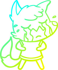 cold gradient line drawing crying fox cartoon