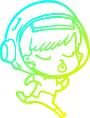 cold gradient line drawing cartoon pretty astronaut girl running