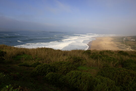 View of the North beach located in Nazaré in the Oeste region, in the historical province of Estremadura, Portugal