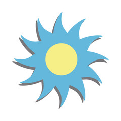 Cartoon daisy logo designs, chamomile flower icons. Flat spring floral elements. Blossom flowers with white petals. Doodle daisy vector set with background.