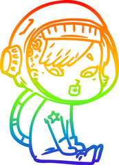 rainbow gradient line drawing cartoon astronaut woman
