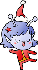 happy alien girl gradient cartoon of a wearing santa hat