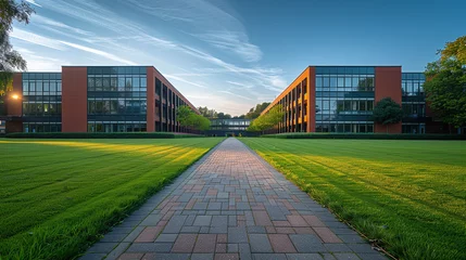 Fotobehang university college campus on a sunny day, educational building © Luluraschi