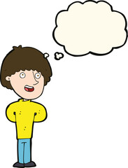 cartoon happy man with thought bubble