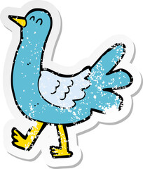 retro distressed sticker of a cartoon walking bird