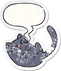 cartoon cat and speech bubble distressed sticker