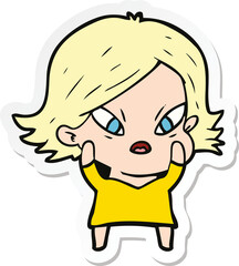 sticker of a cartoon stressed woman
