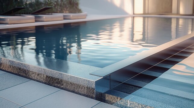 Pure sophistication reflected in a high-quality image of a minimalist yet lavish pool, seamlessly integrated into an upscale outdoor environment