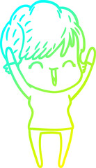 cold gradient line drawing cartoon laughing woman