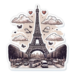 free vector Paris Eiffel Tower Hand draw sketch with white background - obrazy, fototapety, plakaty