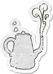retro distressed sticker of a cartoon steaming coffee pot