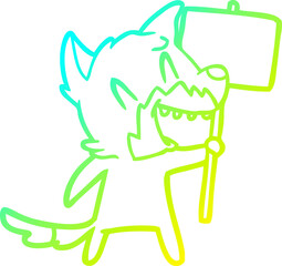 cold gradient line drawing laughing fox cartoon