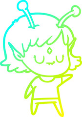 cold gradient line drawing cartoon alien girl