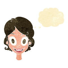 cartoon happy woman with thought bubble