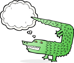 cartoon crocodile with thought bubble