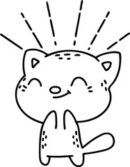 traditional black line work tattoo style happy cat