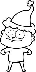 line drawing of a bald man staring wearing santa hat