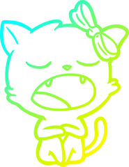 cold gradient line drawing cartoon yawning cat