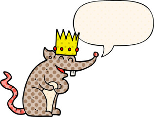 cartoon rat king laughing and speech bubble in comic book style