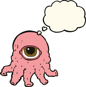 cartoon alien head with thought bubble