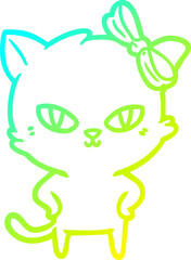 cold gradient line drawing cute cartoon cat